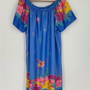 VTG Granada MuuMuu Blue Floral Patio House Dress Women’s Size Large USA J6
